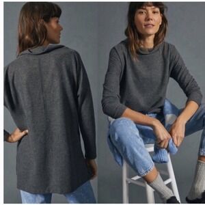 By Anthropologie Relaxed Mock Neck Charcoal Gray Ribbed Tunic Sweater Women S